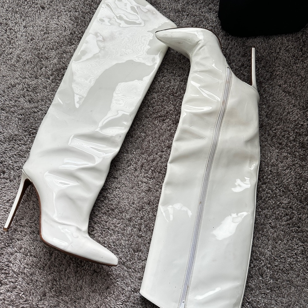 Alexandre vauthier boots  Shiny White Knee-High Boots